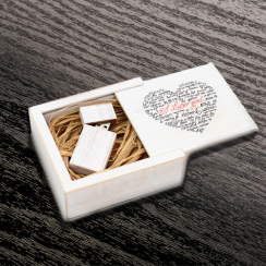 Wedding White USB Flash Drive with Box - Calligraphy Heart Design