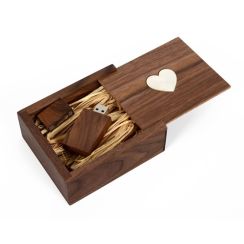 Wooden Walnut USB Flash Drive - Inserted into an Walnut box Inlaid with a White Ash Heart Veneer